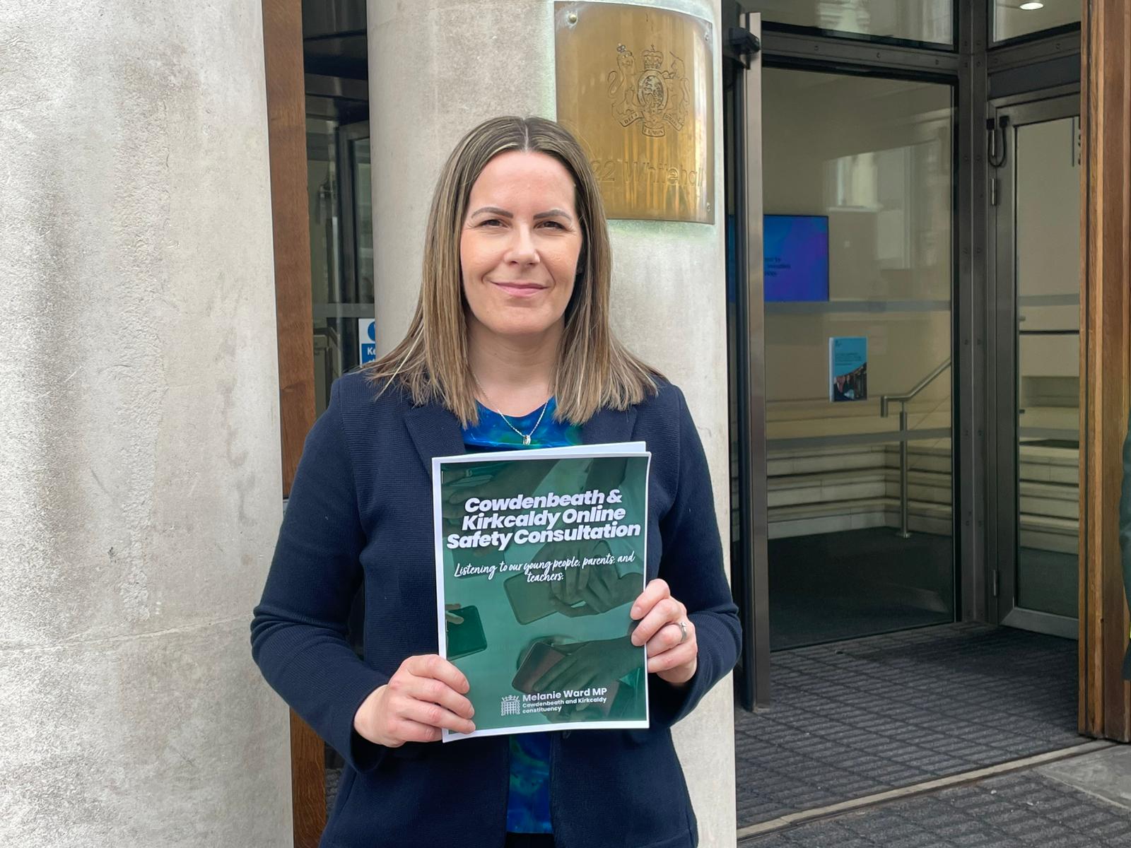 Melanie Ward MP outside the Department for Science, Innovation and Technology